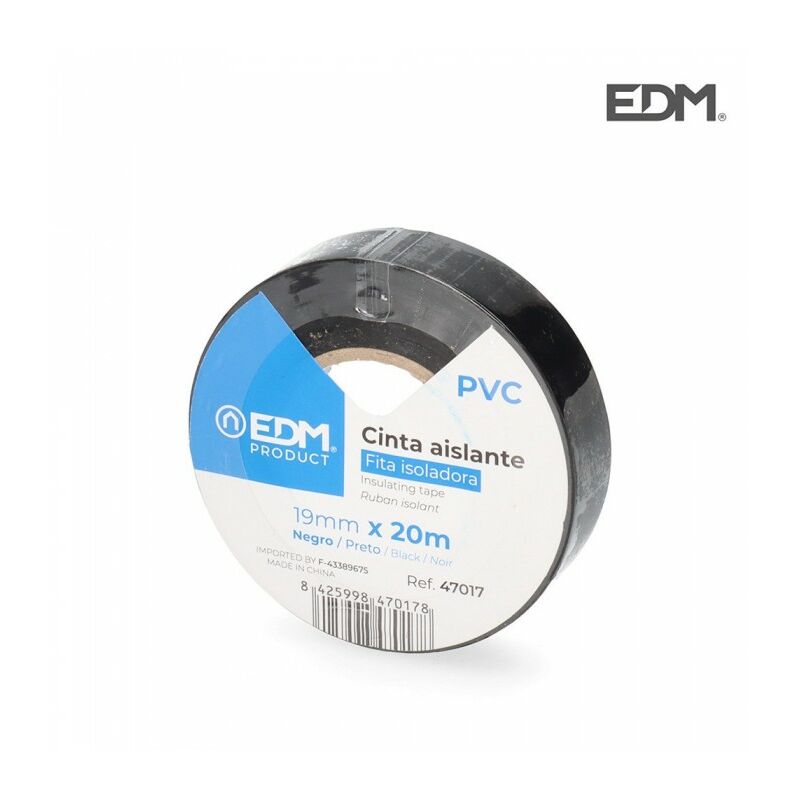 [47017] CINTA AISLANTE CALIDAD "SUPRA" NEGRA 19 mm x 20 m Edm